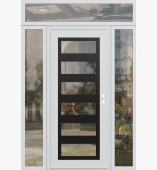 Diamond C9 68" x 96" white/white clear Glass Panel black LHI with 2 Sidelites and Transom clear Glass