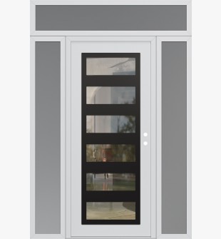 Diamond C9 60" x 96" white/white clear Glass Panel black LHI with 2 Sidelites and Transom frosted Glass
