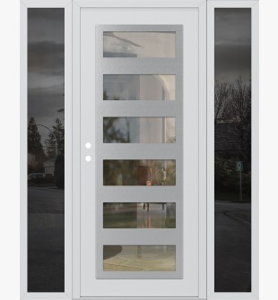 Diamond C9 68" x 80" white/white clear Glass Panel stainless steel RHI with 2 Sidelites mirrored Glass