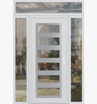 Diamond C9 64" x 96" white/white clear Glass Panel stainless steel LHI with 2 Sidelites and Transom clear Glass