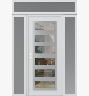 Diamond C9 68" x 96" white/white clear Glass Panel stainless steel RHI with 2 Sidelites and Transom frosted Glass