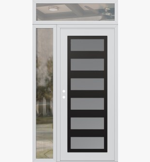 Diamond C9 48" x 96" white/white frosted Glass Panel black RHI with Sidelite and Transom clear Glass