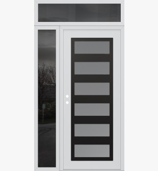 Diamond C9 50" x 96" white/white frosted Glass Panel black RHI with Sidelite and Transom mirrored Glass