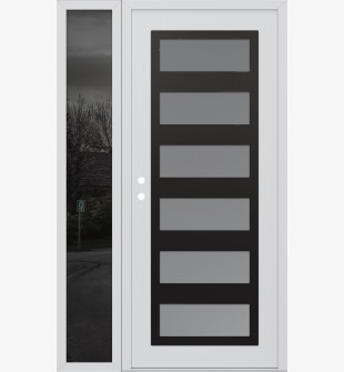 Diamond C9 52" x 80" white/white frosted Glass Panel black LHI with Sidelite mirrored Glass