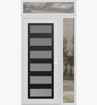 Diamond C9 50" x 96" white/white frosted Glass Panel black LHI with Sidelite and Transom clear Glass