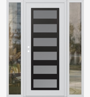 Diamond C9 68" x 80" white/white frosted Glass Panel black RHI with 2 Sidelites clear Glass