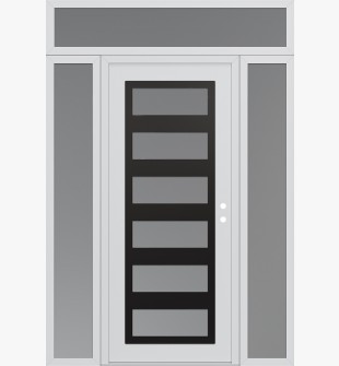 Diamond C9 60" x 96" white/white frosted Glass Panel black LHI with 2 Sidelites and Transom frosted Glass