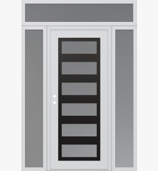 Diamond C9 68" x 96" white/white frosted Glass Panel black RHI with 2 Sidelites and Transom frosted Glass