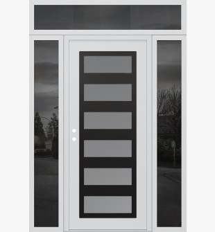 Diamond C9 60" x 96" white/white frosted Glass Panel black RHI with 2 Sidelites and Transom mirrored Glass