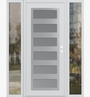 Diamond C9 68" x 80" white/white frosted Glass Panel stainless steel LHI with 2 Sidelites clear Glass