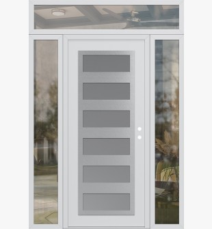 Diamond C9 60" x 96" white/white frosted Glass Panel stainless steel LHI with 2 Sidelites and Transom clear Glass