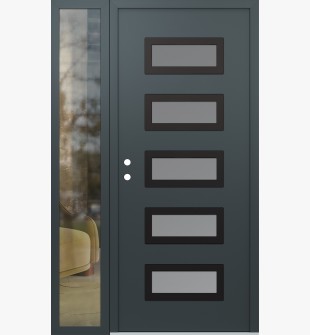 Diamond D1 48" x 80" anthracite/anthracite frosted Glass Panel black RHI with Sidelite clear Glass