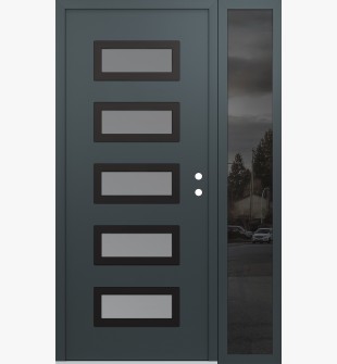 Diamond D1 48" x 80" anthracite/anthracite Frosted Glass Panel black LHI with Sidelite Mirrored Glass