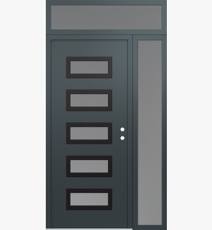 Diamond D1 48" x 96" anthracite/anthracite Frosted Glass Panel black LHI with Sidelite and Transom Frosted Glass