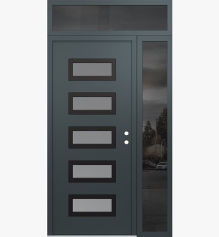 Diamond D1 50" x 96" anthracite/anthracite Frosted Glass Panel black LHI with Sidelite and Transom Mirrored Glass