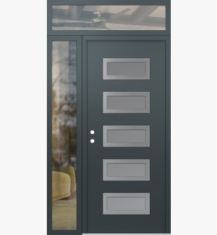 Diamond D1 50" x 96" anthracite/anthracite Frosted Glass Panel stainless steel RHI with Sidelite and Transom clear Glass