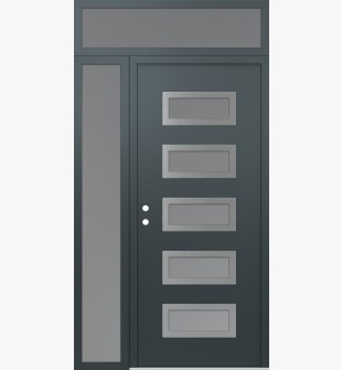 Diamond D1 52" x 96" anthracite/anthracite frosted Glass Panel stainless steel RHI with Sidelite and Transom frosted Glass