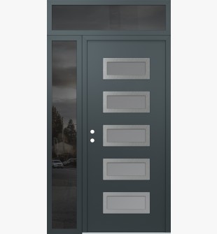 Diamond D1 50" x 96" anthracite/anthracite Frosted Glass Panel stainless steel RHI with Sidelite and Transom Mirrored Glass