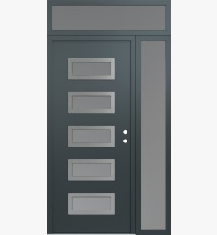 Diamond D1 52" x 96" anthracite/anthracite Frosted Glass Panel stainless steel LHI with Sidelite and Transom Frosted Glass