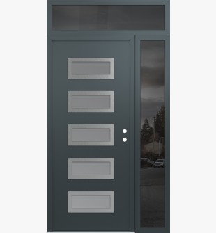 Diamond D1 50" x 96" anthracite/anthracite frosted Glass Panel stainless steel LHI with Sidelite and Transom mirrored Glass