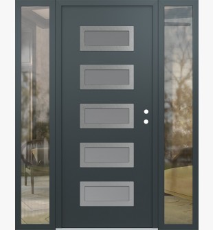 Diamond D1 60" x 80" anthracite/anthracite Frosted Glass Panel stainless steel LHI with 2 Sidelites clear Glass