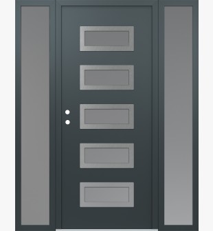 Diamond D1 68" x 80" anthracite/anthracite frosted Glass Panel stainless steel RHI with 2 Sidelites frosted Glass