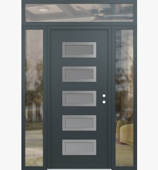 Diamond D1 68" x 96" anthracite/anthracite Frosted Glass Panel stainless steel LHI with 2 Sidelites and Transom clear Glass