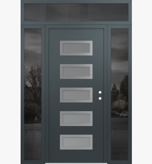 Diamond D1 60" x 96" anthracite/anthracite frosted Glass Panel stainless steel LHI with 2 Sidelites and Transom mirrored Glass