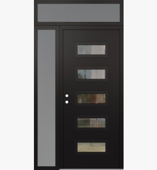 Diamond D1 52" x 96" black/black clear Glass Panel black RHI with Sidelite and Transom frosted Glass