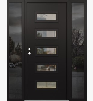 Diamond D1 68" x 80" black/black Clear Glass Panel black RHI with 2 Sidelites Mirrored Glass