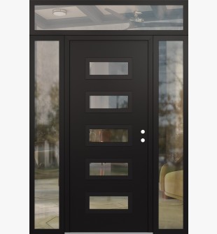 Diamond D1 64" x 96" black/black Clear Glass Panel black LHI with 2 Sidelites and Transom Clear Glass