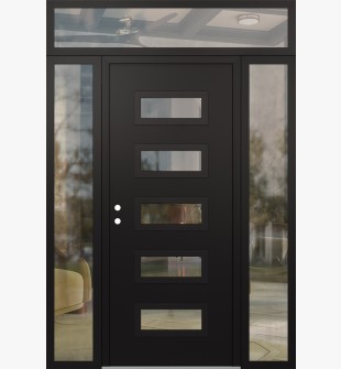 Diamond D1 64" x 96" black/black Clear Glass Panel black RHI with 2 Sidelites and Transom Clear Glass