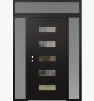 Diamond D1 68" x 96" black/black Clear Glass Panel black RHI with 2 Sidelites and Transom frosted Glass