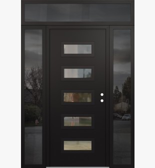 Diamond D1 64" x 96" black/black Clear Glass Panel black LHI with 2 Sidelites and Transom Mirrored Glass
