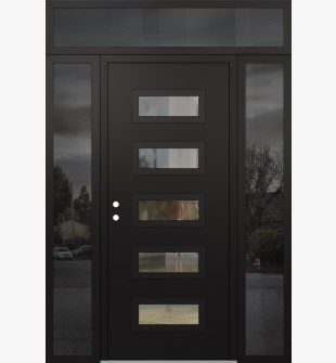 Diamond D1 68" x 96" black/black Clear Glass Panel black RHI with 2 Sidelites and Transom Mirrored Glass