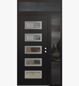 Diamond D1 50" x 96" black/black Clear Glass Panel Stainless steel LHI with Sidelite and Transom Mirrored Glass