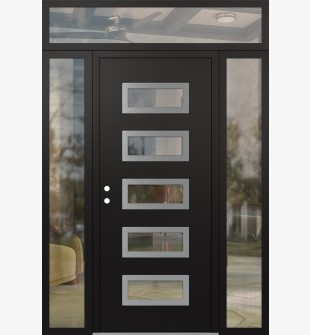 Diamond D1 60" x 96" black/black Clear Glass Panel Stainless steel RHI with 2 Sidelites and Transom Clear Glass