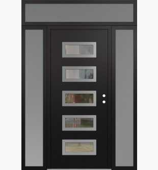 Diamond D1 68" x 96" black/black Clear Glass Panel Stainless steel LHI with 2 Sidelites and Transom frosted Glass