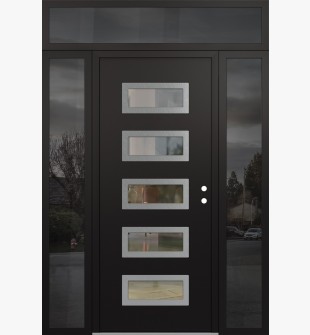 Diamond D1 60" x 96" black/black Clear Glass Panel Stainless steel LHI with 2 Sidelites and Transom Mirrored Glass