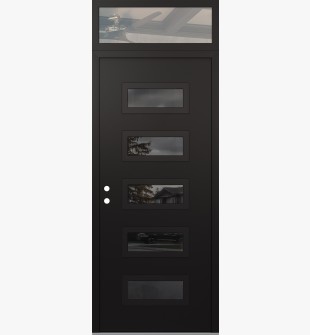 Diamond D1 36" x 96" black/black Mirrored Glass Panel black RHI with Transom clear Glass