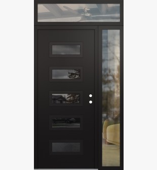 Diamond D1 48" x 96" black/black Mirrored Glass Panel black LHI with Sidelite and Transom clear Glass