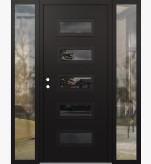 Diamond D1 68" x 80" black/black Mirrored Glass Panel black RHI with 2 Sidelites clear Glass