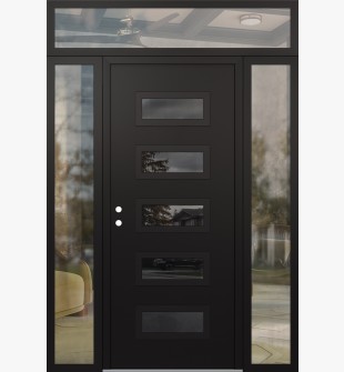 Diamond D1 64" x 96" black/black Mirrored Glass Panel black RHI with 2 Sidelites and Transom clear Glass