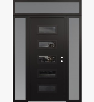 Diamond D1 68" x 96" black/black Mirrored Glass Panel black LHI with 2 Sidelites and Transom frosted Glass