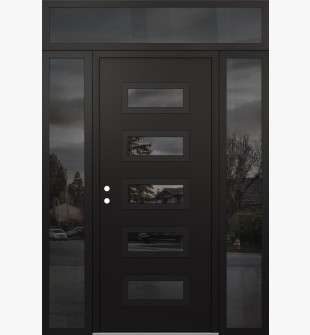 Diamond D1 60" x 96" black/black mirrored Glass Panel black RHI with 2 Sidelites and Transom mirrored Glass