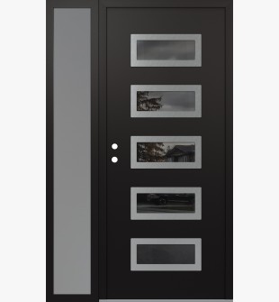 Diamond D1 52" x 80" black/black Mirrored Glass Panel stainless steel RHI with Sidelite frosted Glass