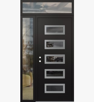Diamond D1 52" x 96" black/black mirrored Glass Panel stainless steel RHI with Sidelite and Transom clear Glass