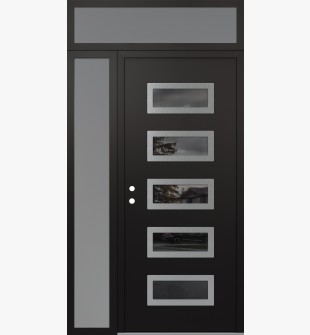 Diamond D1 52" x 96" black/black Mirrored Glass Panel stainless steel RHI with Sidelite and Transom frosted Glass