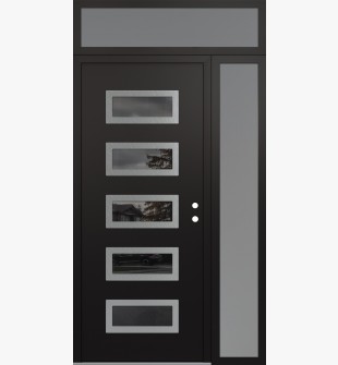 Diamond D1 50" x 96" black/black Mirrored Glass Panel stainless steel LHI with Sidelite and Transom frosted Glass