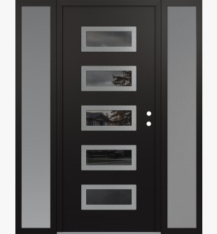 Diamond D1 64" x 80" black/black Mirrored Glass Panel stainless steel LHI with 2 Sidelites frosted Glass